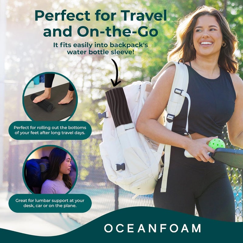 Oceanfoam Ripple Travel Foam Roller (11" x 3.35") Firm Mini Foam Roller for Physical Therapy, Deep Tissue Massage, Back Pain - High Density, Ergonomic Wave Textured, Yoga, Pilates, Exercise (Charcoal) - Image 3